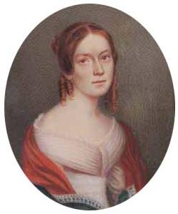 This miniature portrait, watercolor on ivory by unidentified artist depicts Caroline Saltonstall (1815-1883)