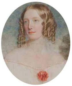 This miniature portrait, watercolor on ivory by unidentified artist depicts Lucy Sanders Saltonstall (1822-1890)