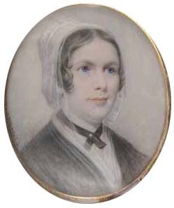 This miniature portrait, watercolor on ivory by Carlo Caruson depicts Mary Elizabeth Sanders Saltonstall (1788-1858)