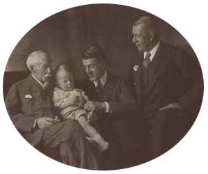 This photograph depicts, from left to right, Leverett Saltonstall (1855-1863), Richard Middlecott Saltonstall (1859-1922), Leverett Saltonstall (1917-1966), and Peter Chardon Brooks (1831-1920)