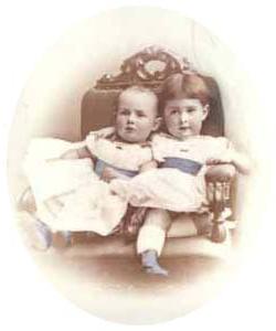 This hand-colored opalotype taken from a carte de visite by John Adams Whipple depicts Eleanor Brooks Saltonstall (1867-1961) with her brother Lawrence Brooks